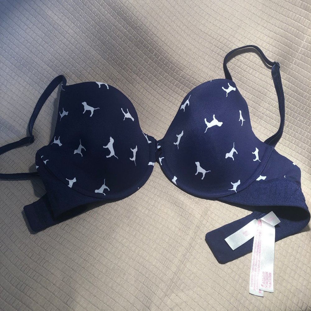 Victoria's Secret PINK navy blue white dog imprint, 32D